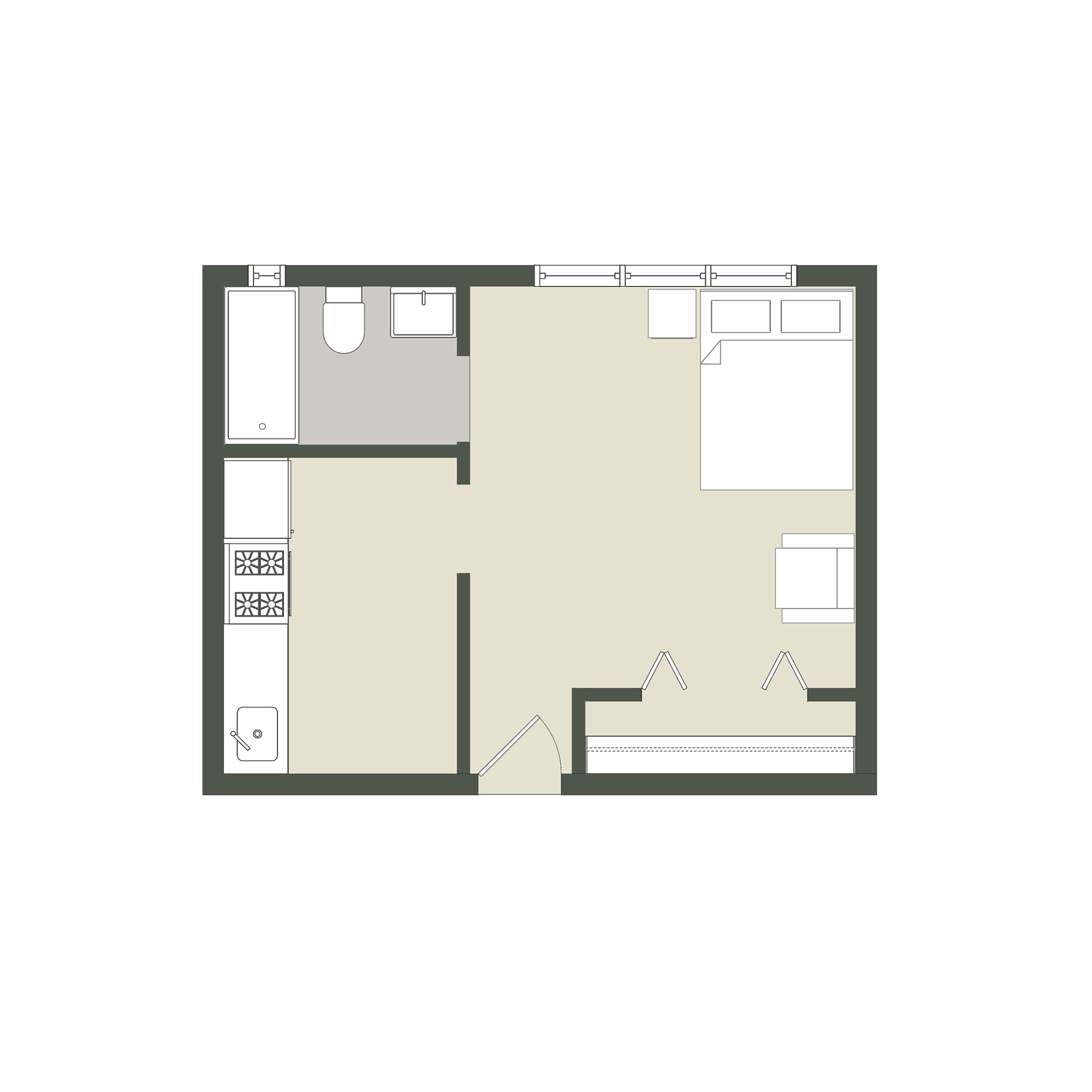 Floor plan for studio, 1 bath, 326 sqft